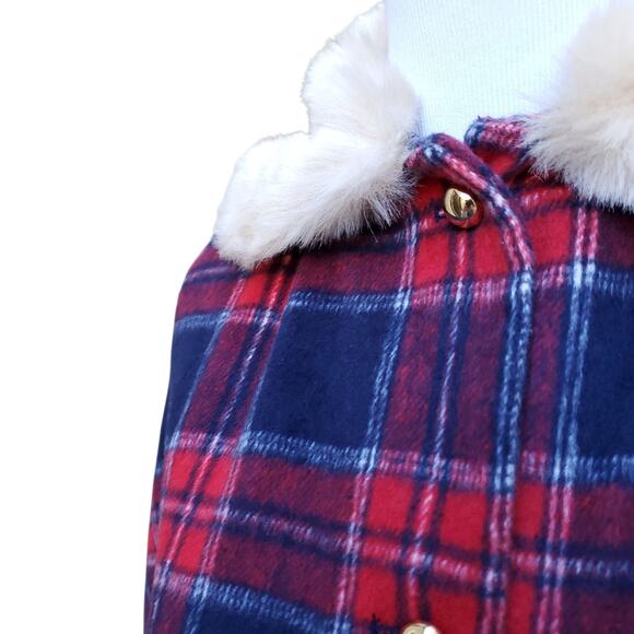 Janie and Jack the Tartan Holiday Cape Red Blue Plaid Faux Fur Collar Sz 7-8 - Picture 3 of 14